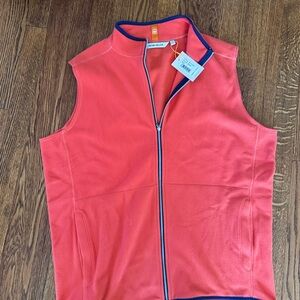 Peter Millar Orange Fleece Zip Vest with Navy Trim- size L